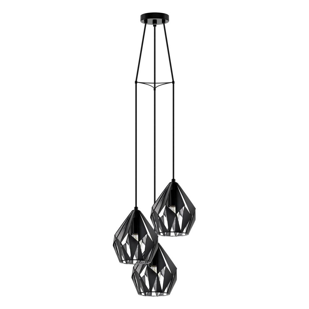 3 LT Cascade Pendant w/ Black Finish & Black & Silver Shades