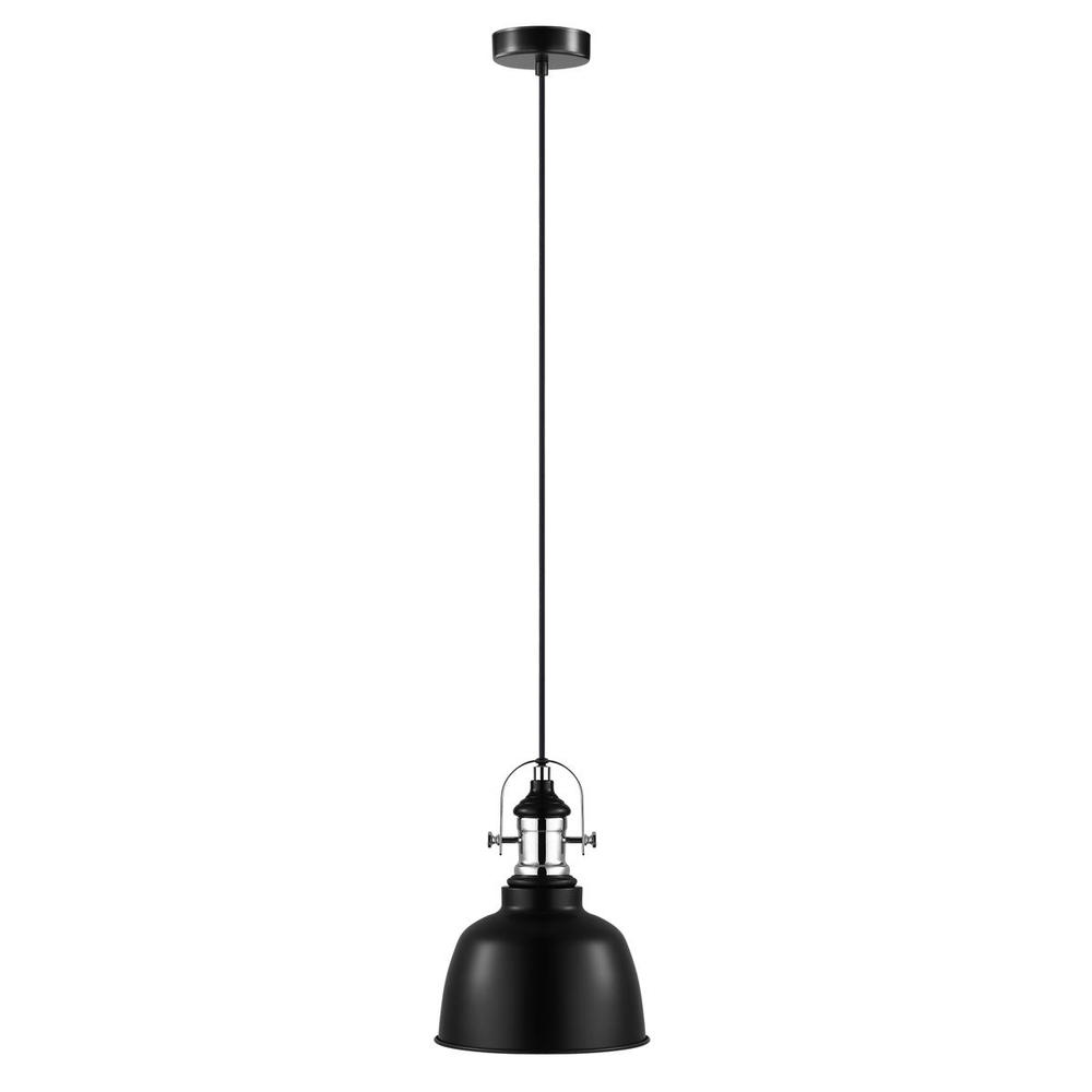 1 LT Mini Pendant w/ Black Finish & Black w/ White Interior Shade w/ Chrome Accents