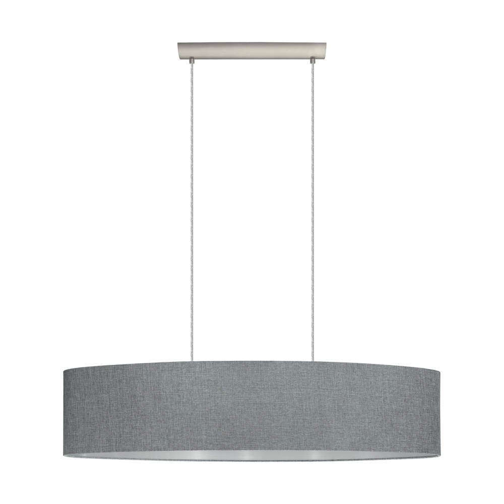 2 LT Oval Pendant w/ Matte Nickel Finish & Grey w/ Silver Interior Fabric Shade