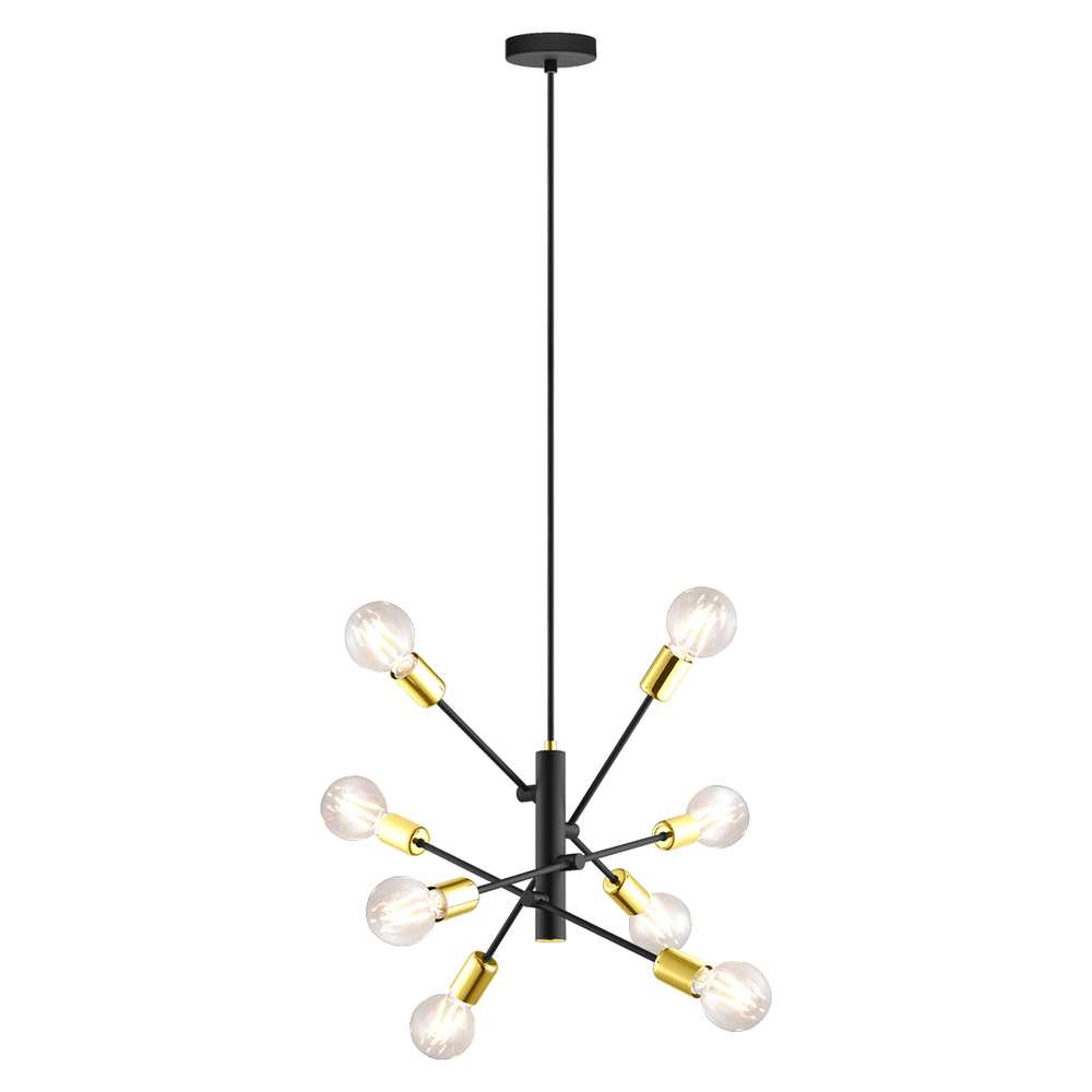 8 Lt Open Bulb Pendant w/ Black Finish & Chrome Sockets