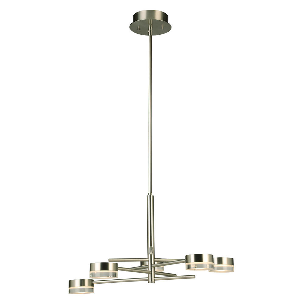 5 LT Integrated LED Chandelier w/ Brushed Nickel Finish & Satin Acrylic Shades