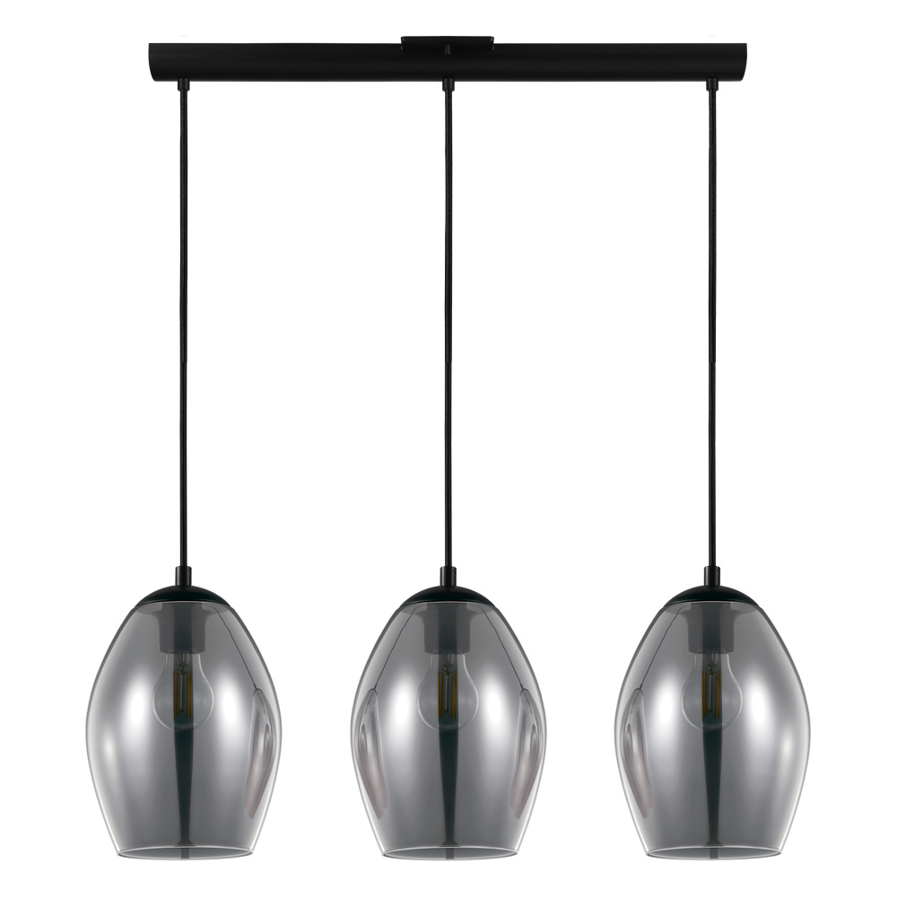 3 LT Pendant w/ Black Finish & Chrome Smoked Glass Shade