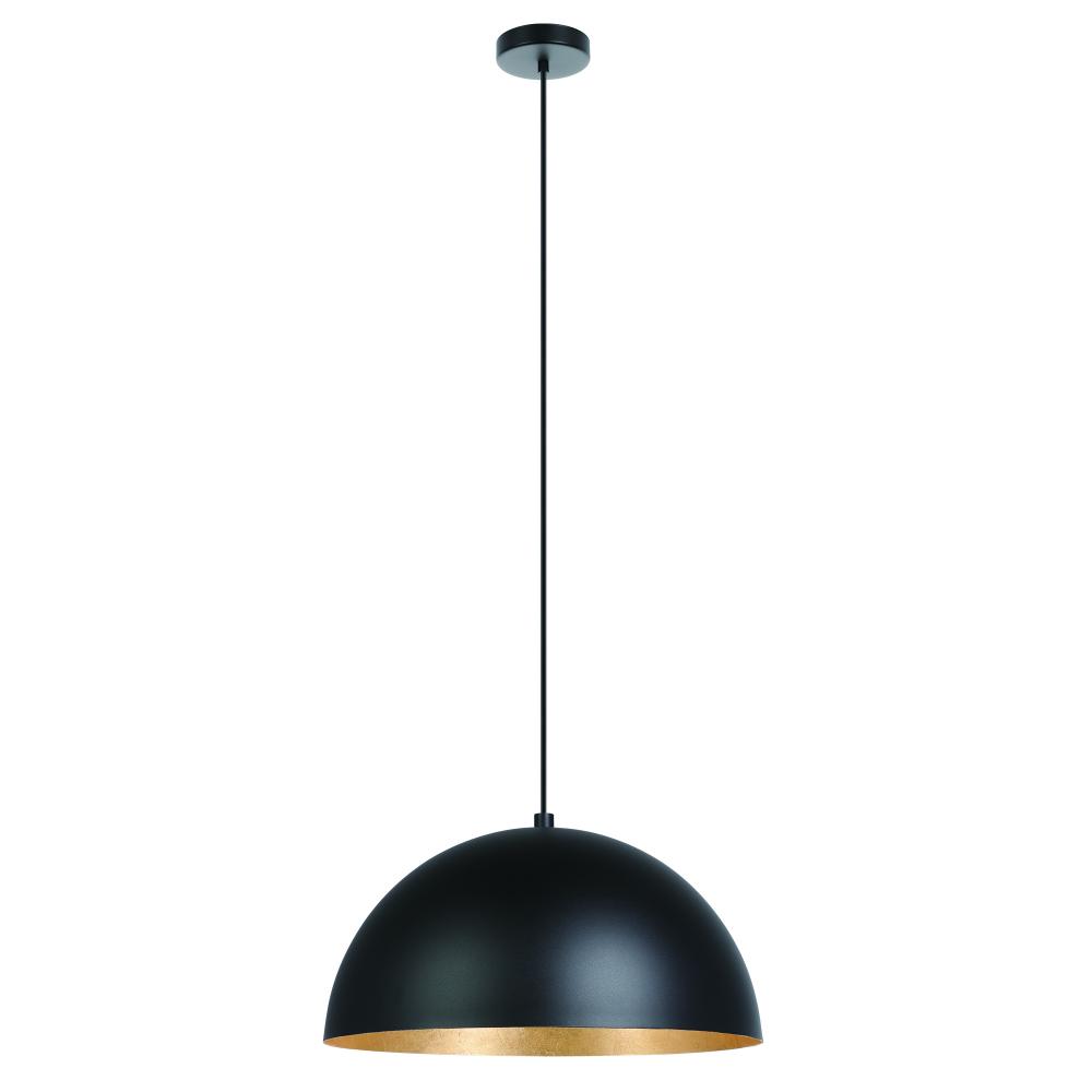 1 LT Pendant w/ Black Exterior & Gold Leaf interior Metal Shade