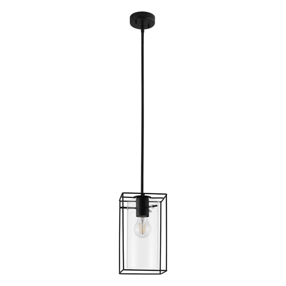 1 LT Mini Pendant w/ Black Metal Open Frame Surrounding a Clear Glass Shade