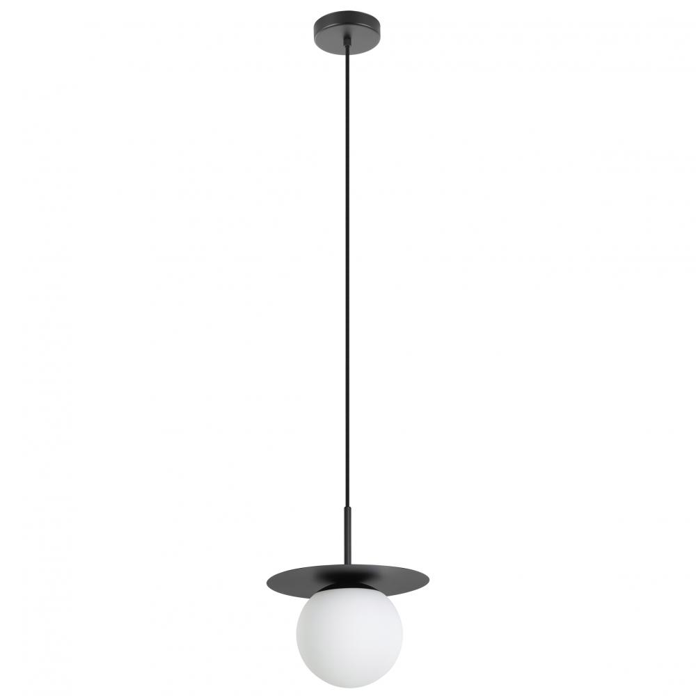 1 Lt Mini Pendant w/ a Structured  Black Finish & White Glass Shade