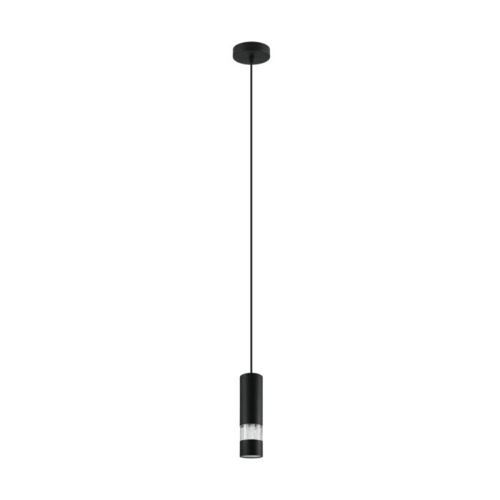 1 LT LED Mini Pendant w/ Black Finish & Black Cylinder Shade w/ Clear Seeded Diffuser