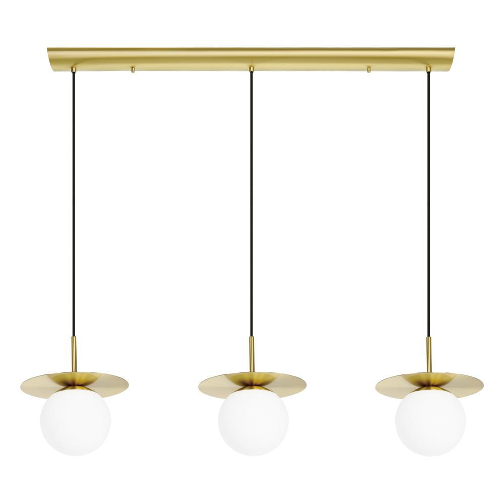 3 LT Linear Pendant w/ Brushed Brass Finish & White Opal Glass Shades