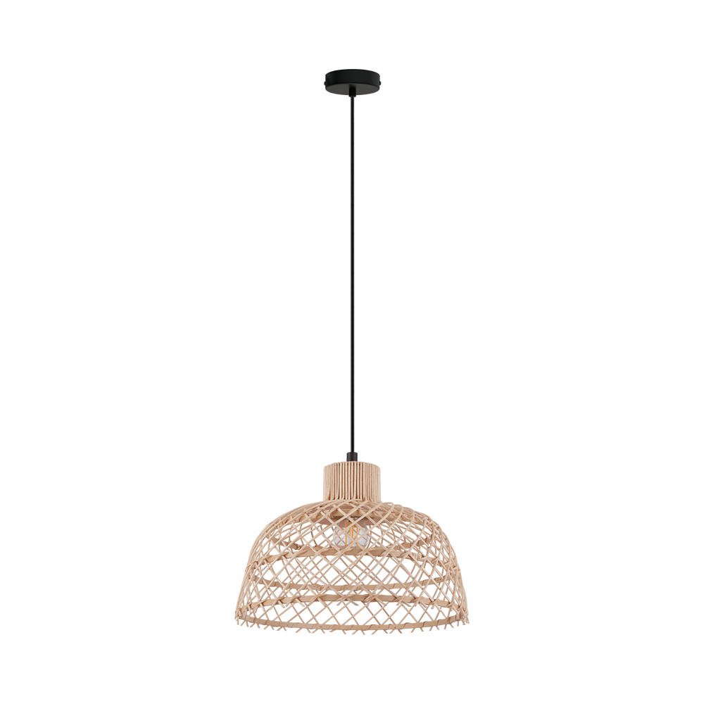 1 LT Pendant w/ Black Finish & Natural Wood Shade