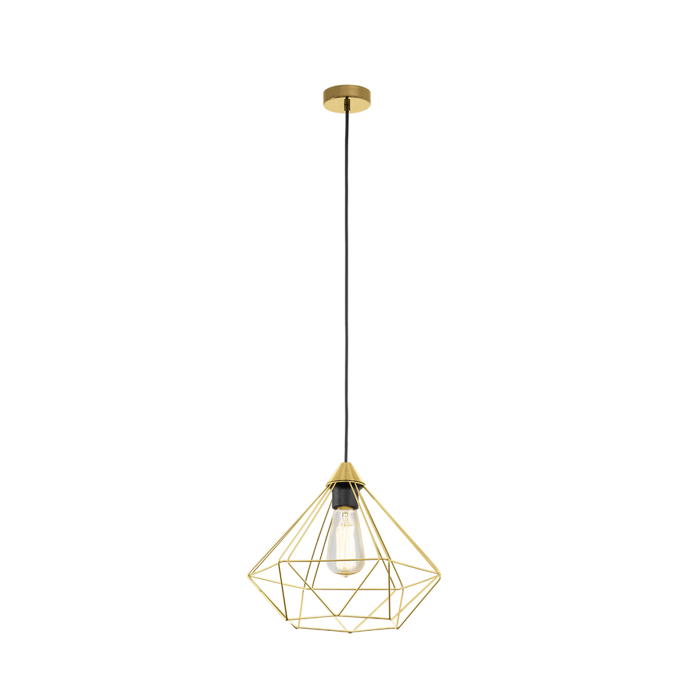 1 LT Open Frame Geometric Pendant w/ Brushed Brass Finish & Black Acccents