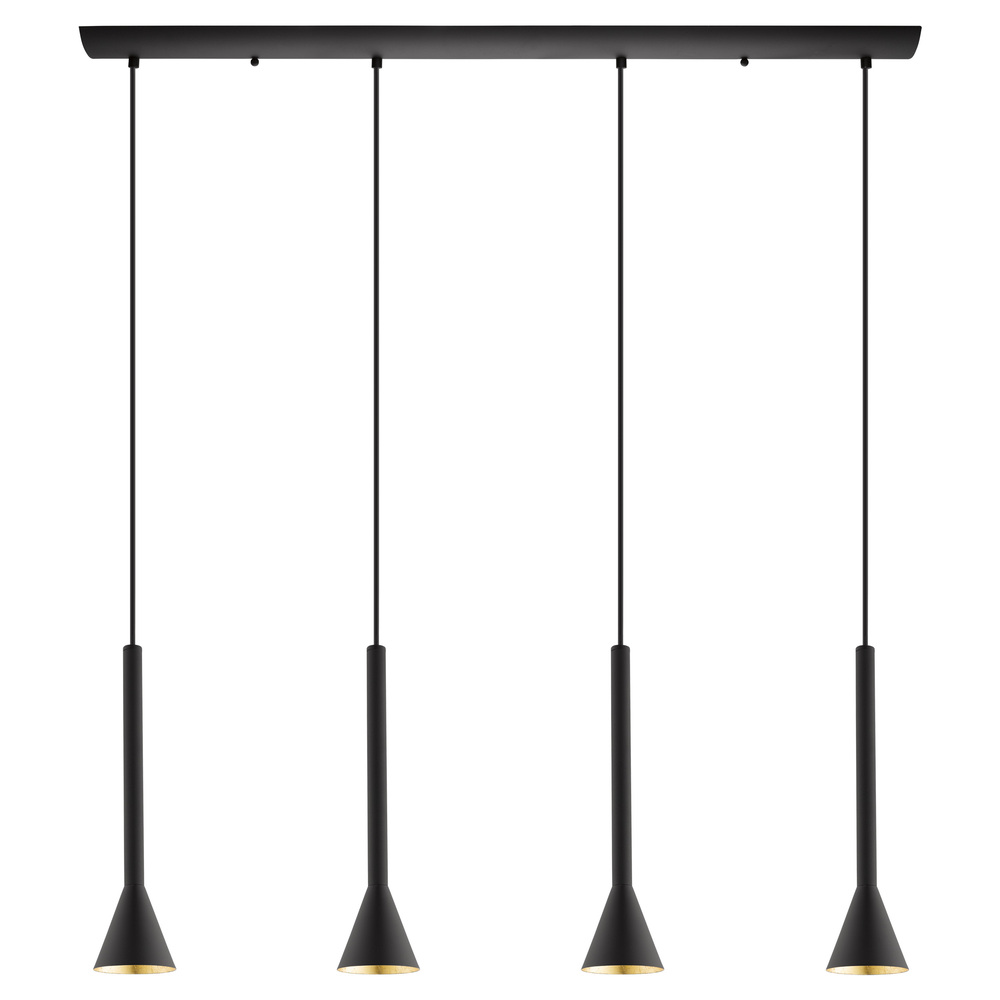 4 LT Linear Pendant w/ Black Finish & Black w/ Gold Interior Shades