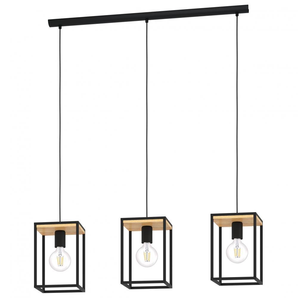 3 LT Open Frame Linear Pendant w/ a Structured Black & Wood Finish