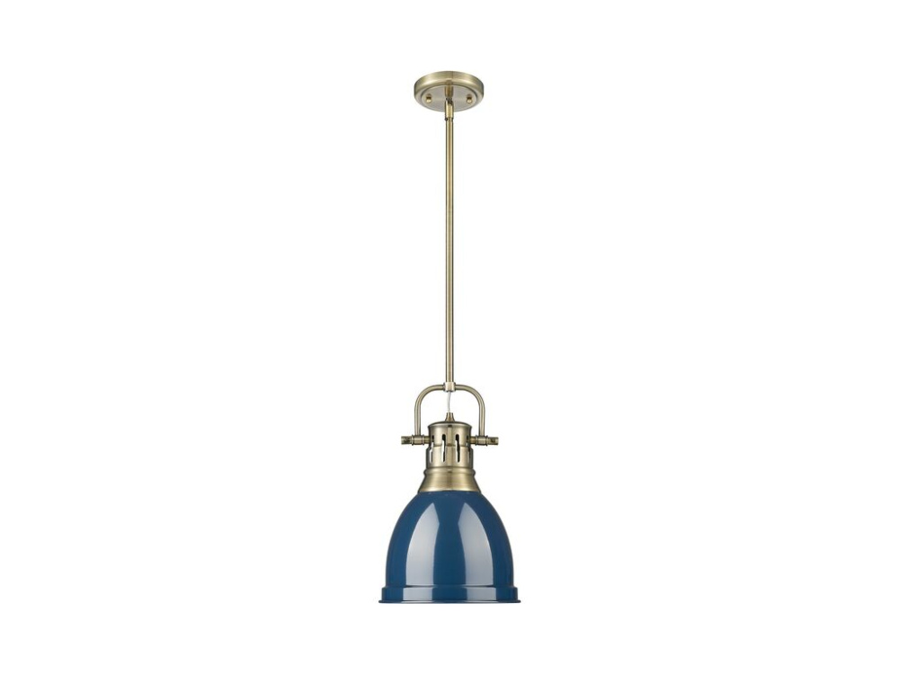 Duncan Small Pendant with Rod in Aged Brass with Matte Navy