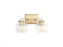 Golden 3094-BA2 BCB-RIB - Elliott 2-Light Vanity Light in Brushed Champagne Bronze with Ribbed Clear Shade