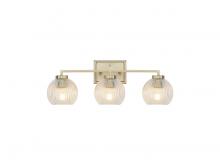 Golden 3094-BA3 BCB-RIB - Elliott 3-Light Vanity Light in Brushed Champagne Bronze with Ribbed Clear Shade