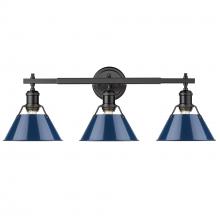 Golden 3306-BA3 BLK-NVY - Orwell 3-Light Vanity Light in Matte Black with Matte Navy