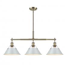 Golden 3306-LP AB-DB - Orwell 3-Light Linear Pendant in Aged Brass with Dusky Blue