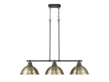 Golden 3602-3LP RBZ-AB - Duncan Small Pendant with Rod in Rubbed Bronze with Chrome