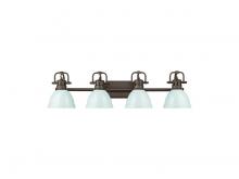 Golden 3602-BA4 RBZ-SF - Duncan 4-Light Bath Vanity in Rubbed Bronze with Seafoam