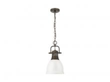 Golden 3602-S RBZ-WH - Duncan Small Pendant with Chain in Rubbed Bronze with White