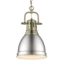 Golden 3602-S AB-PW - Duncan Small Pendant with Chain in Aged Brass with Pewter