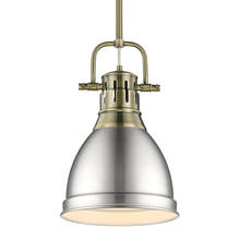 Golden 3604-S AB-PW - Duncan Small Pendant with Rod in Aged Brass with Pewter