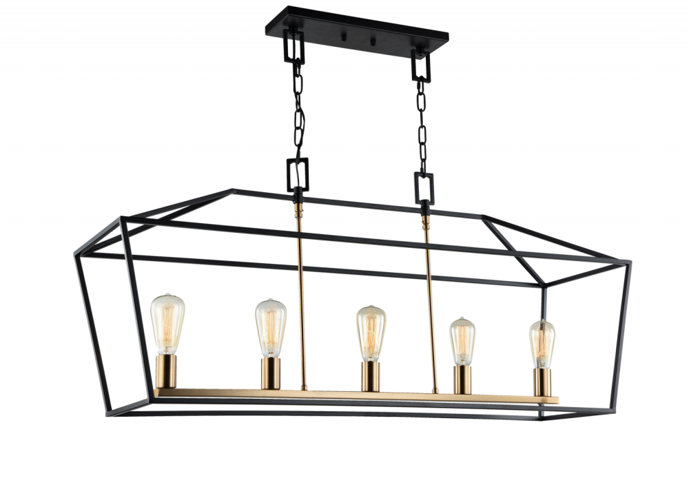 Scatola Rusty Black and Aged Gold Brass Accents Chandelier