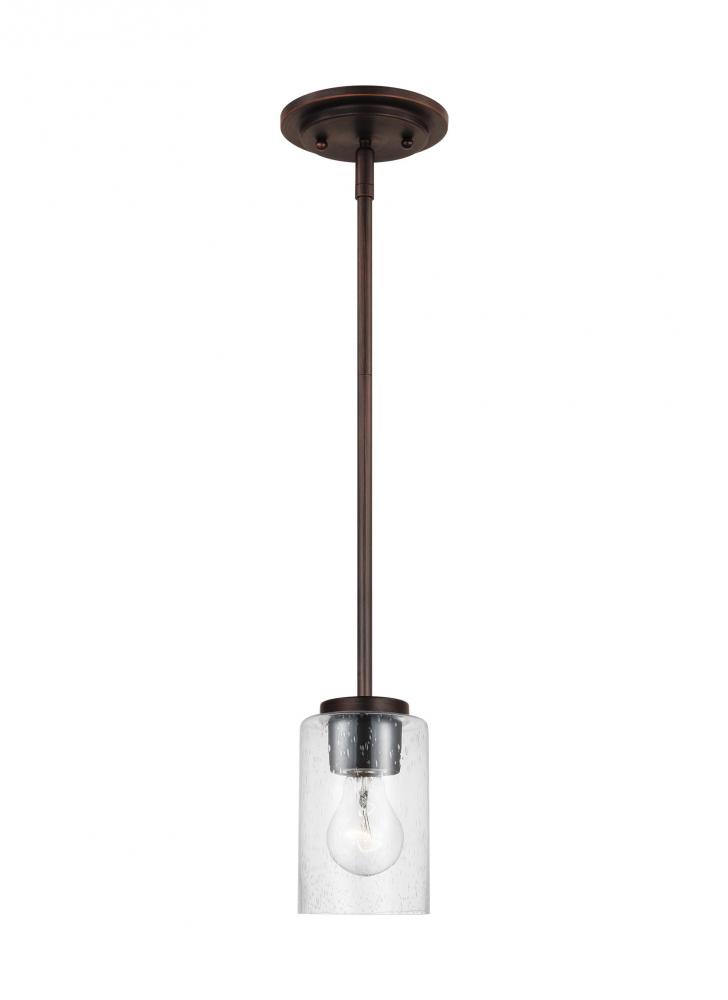 Oslo indoor dimmable 1-light mini pendant in a bronze finish with a clear seeded glass shade
