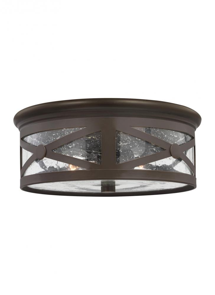 Outdoor Ceiling traditional 2-light outdoor exterior ceiling flush mount in antique bronze finish wi