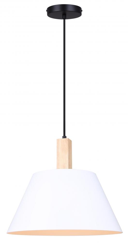 Harlyn 60-Watt 1 Light Matte Black, Matte White, and Real Wood Modern Rustic Pendant