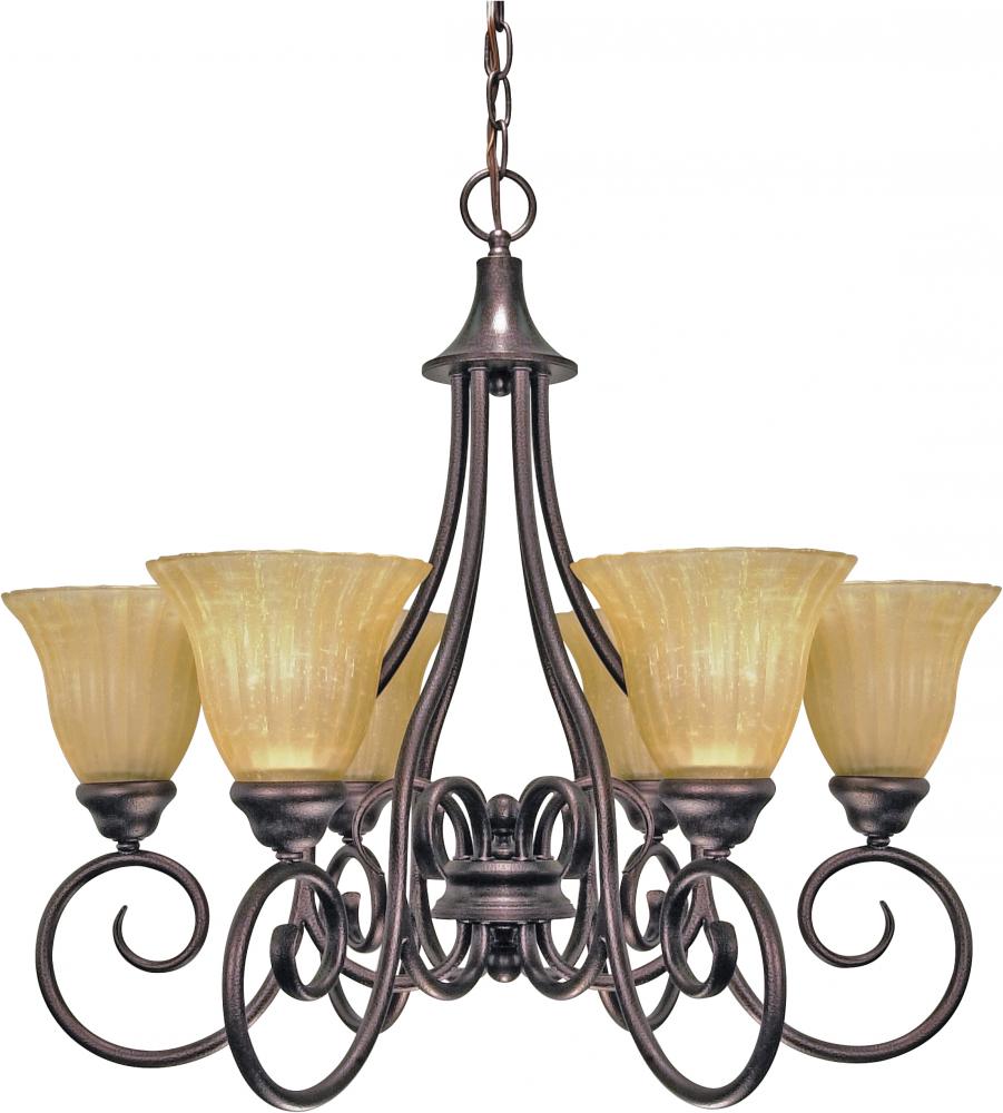6-Light Copper Bronze Chandelier with Champagne Linen Washed Glass and (6) 13W GU24 Bulbs Included