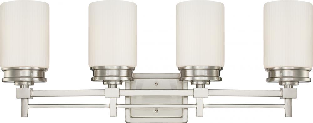 4-Light Vanity Light Fixture in Brushed Nickel Finish with White Satin Glass