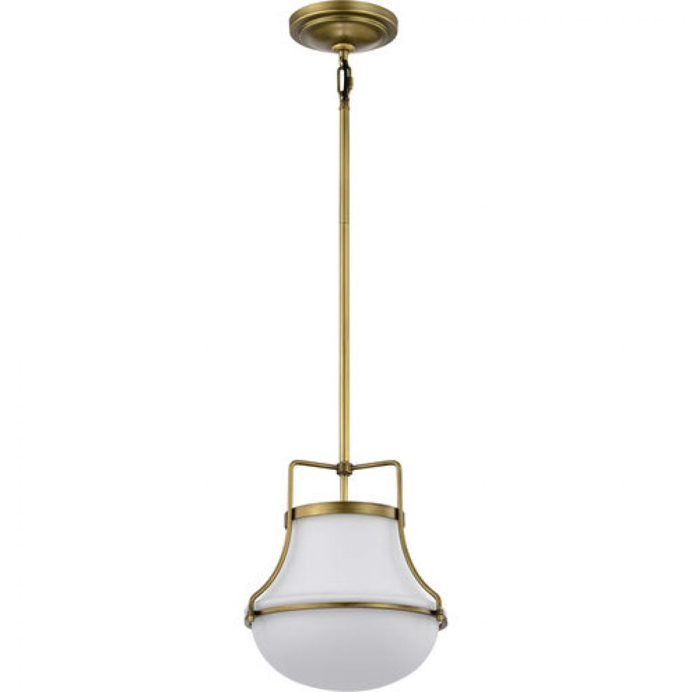 Valdora 1 Light Pendant; 10 Inches; Natural Brass Finish; White Opal Glass