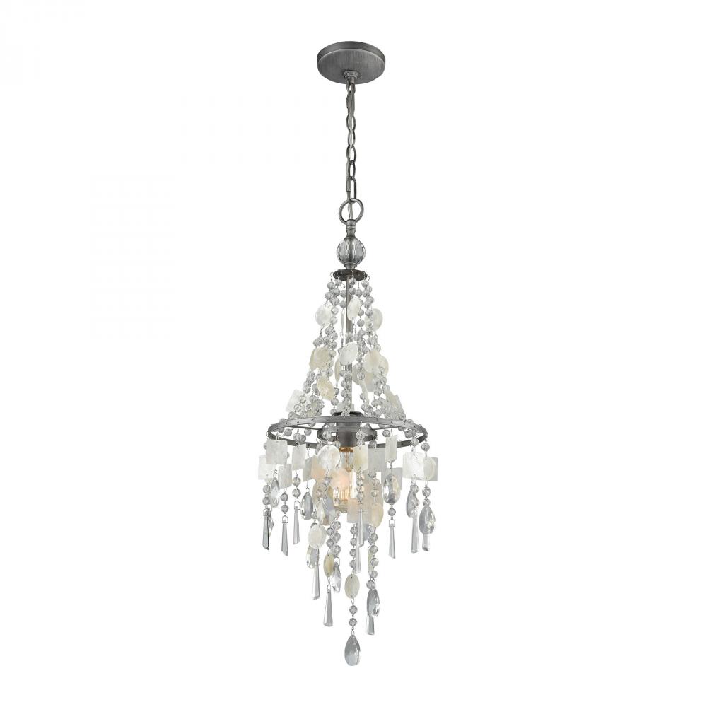 Alexandra 1 Light Chandelier in Weathered Zinc with Capiz Shells and Clear Crystal